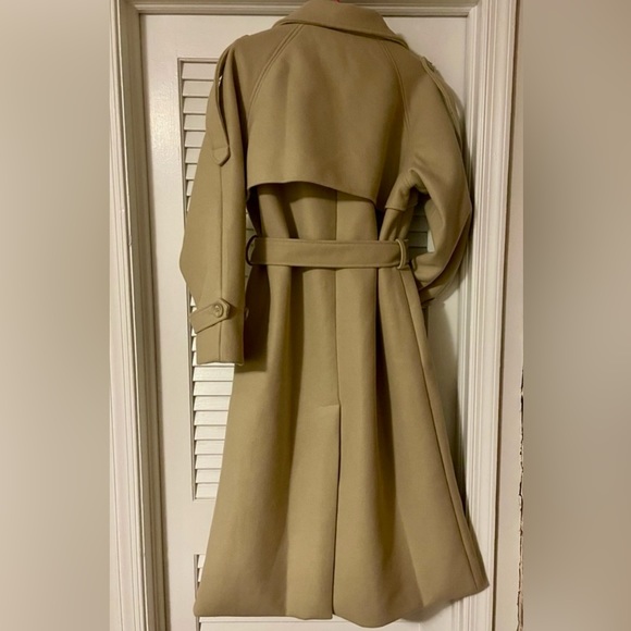Oversized double-breasted beige tan long coat with belt - Picture 2 of 7